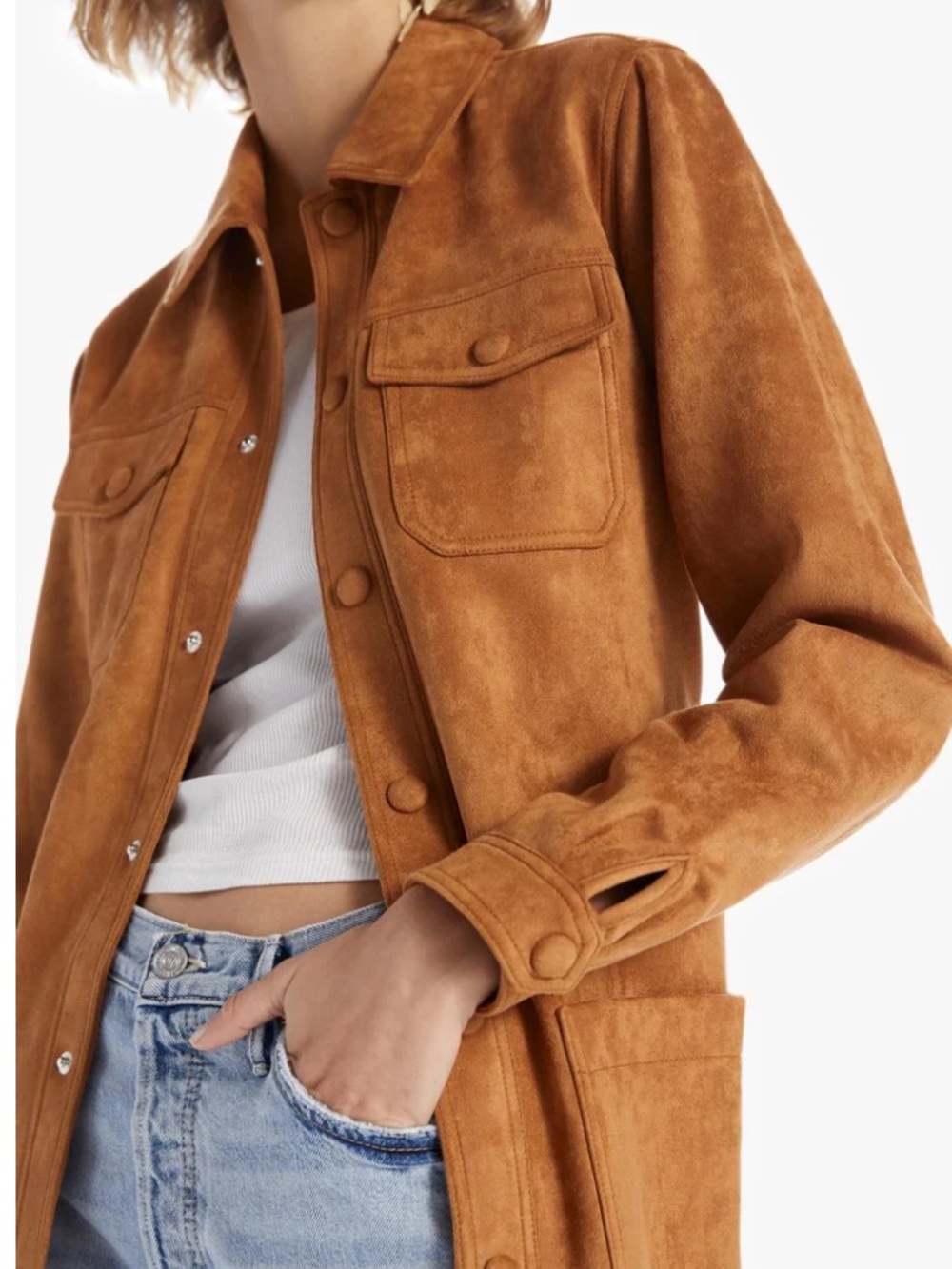 Mother The Patch Pocket Car Coat Faux Suede 70s Long Jacket XS